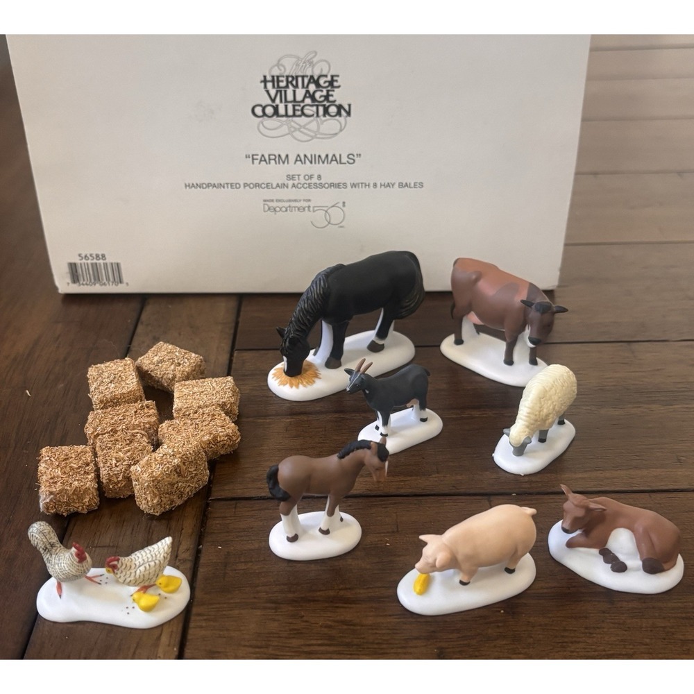Dept 56 Farm Animals & Hay Bales Heritage Christmas in Original Box